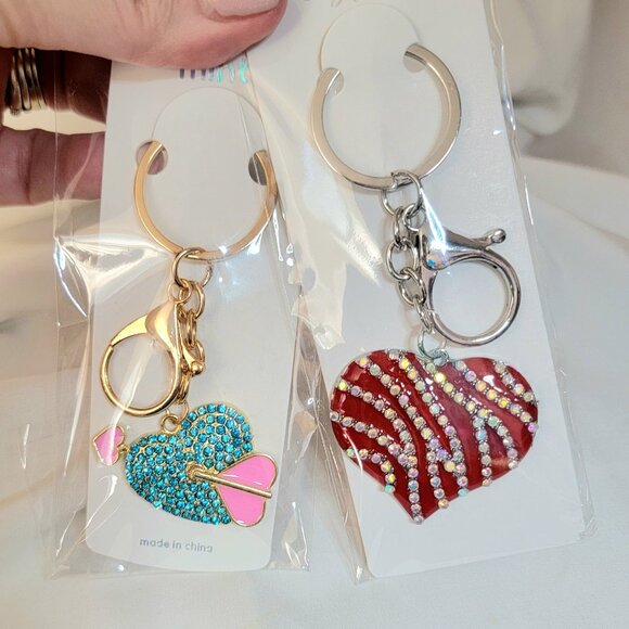 Mint Accessories - 2 Heart Rhinestone Keychains Bag Charms ~ NWT